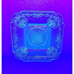 Vintage Uranium Green Glass Lorain Basket Indiana Glass 5.5" Plate Saucer 1930's